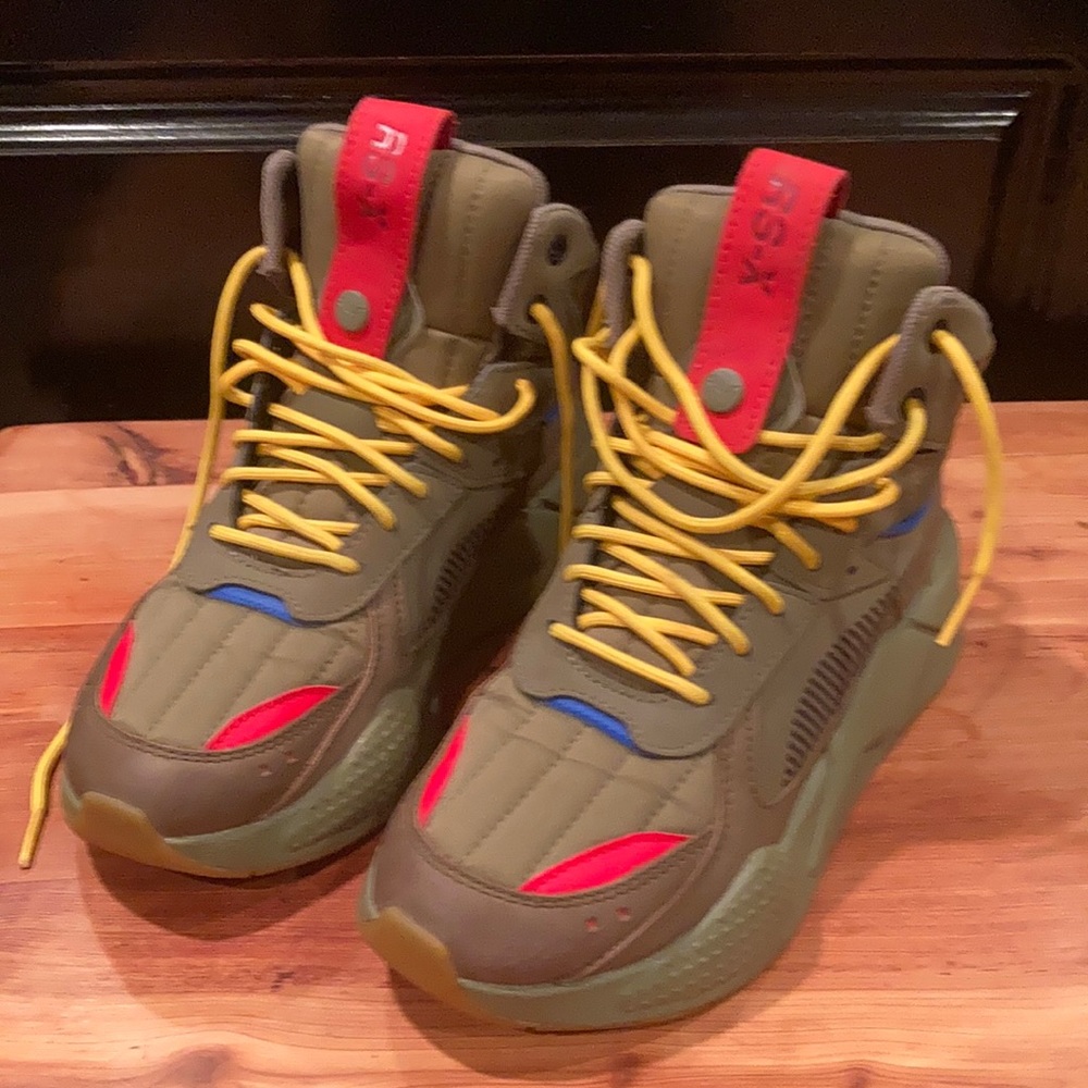 Puma Kids Olive Green Red Accent Sneakers
